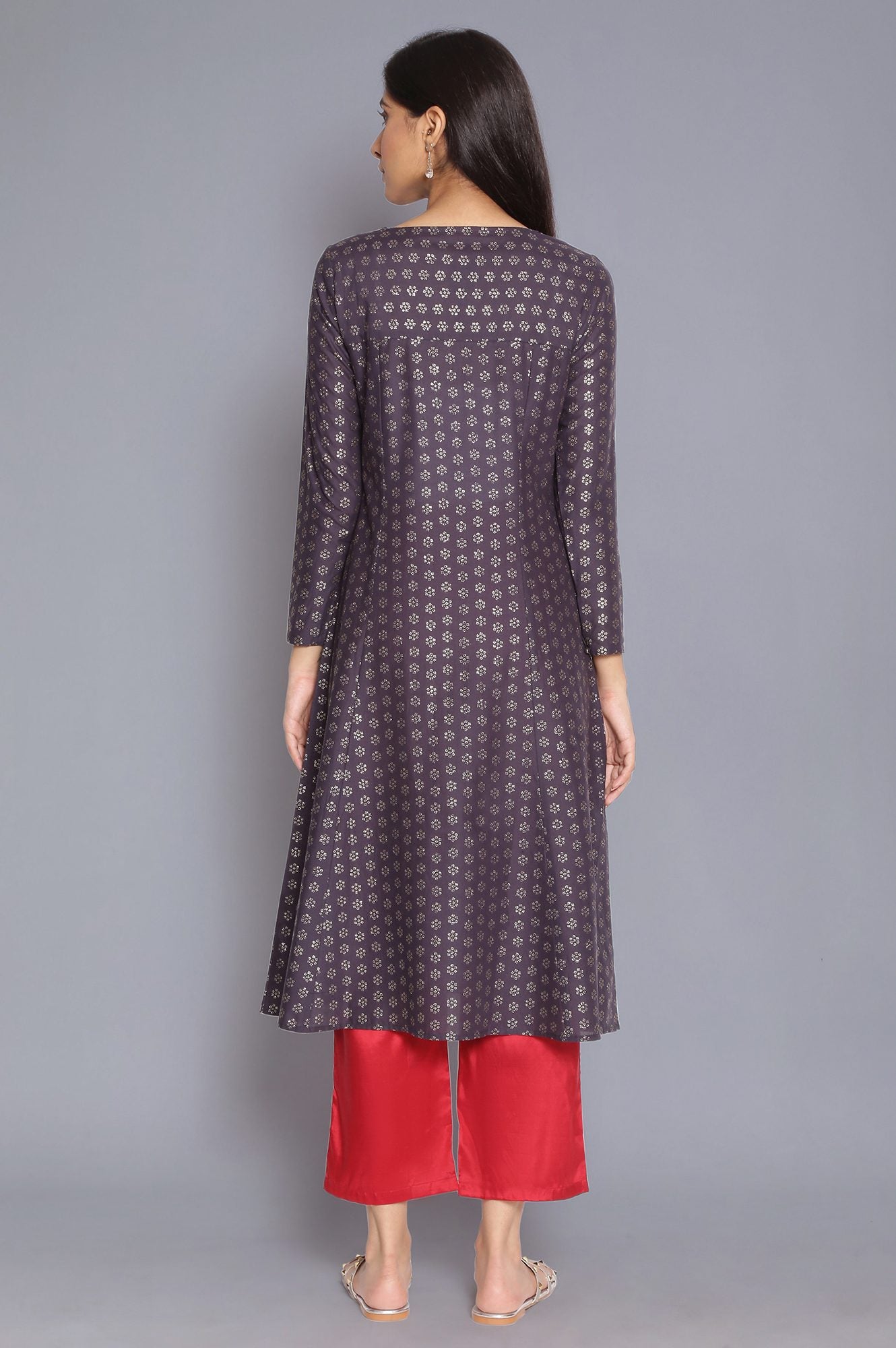 Navy Blue Printed kurta with Embroidery