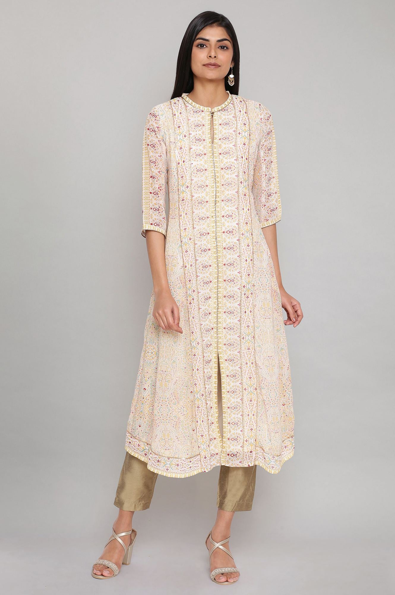 Ecru Printed kurta with Sequin