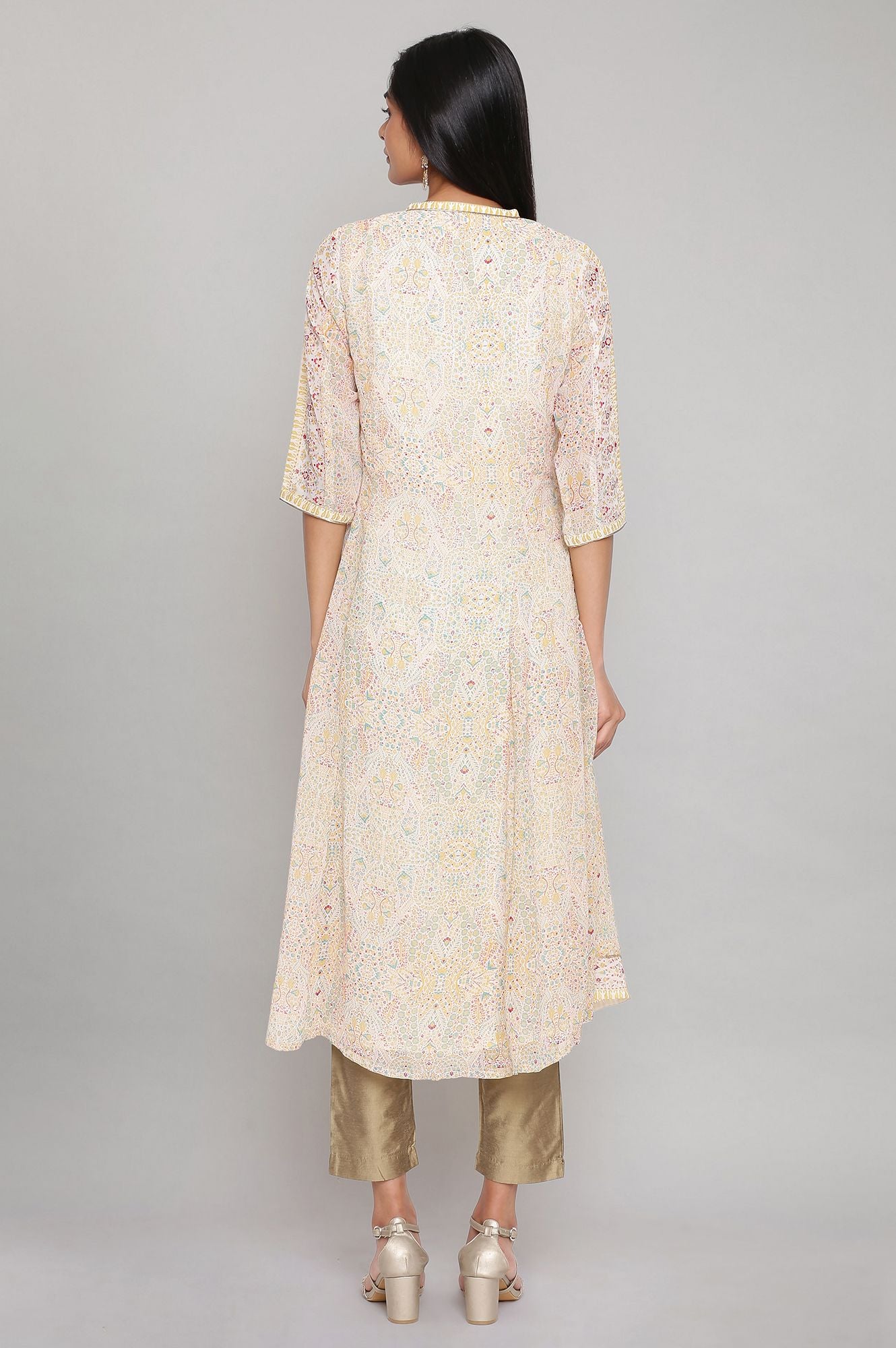 Ecru Printed kurta with Sequin