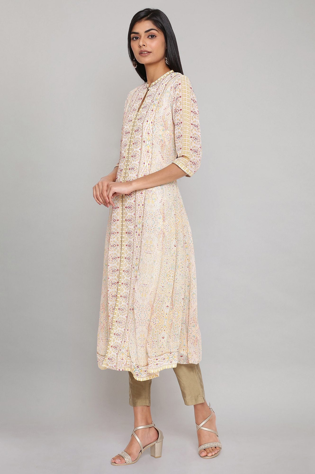 Ecru Printed kurta with Sequin