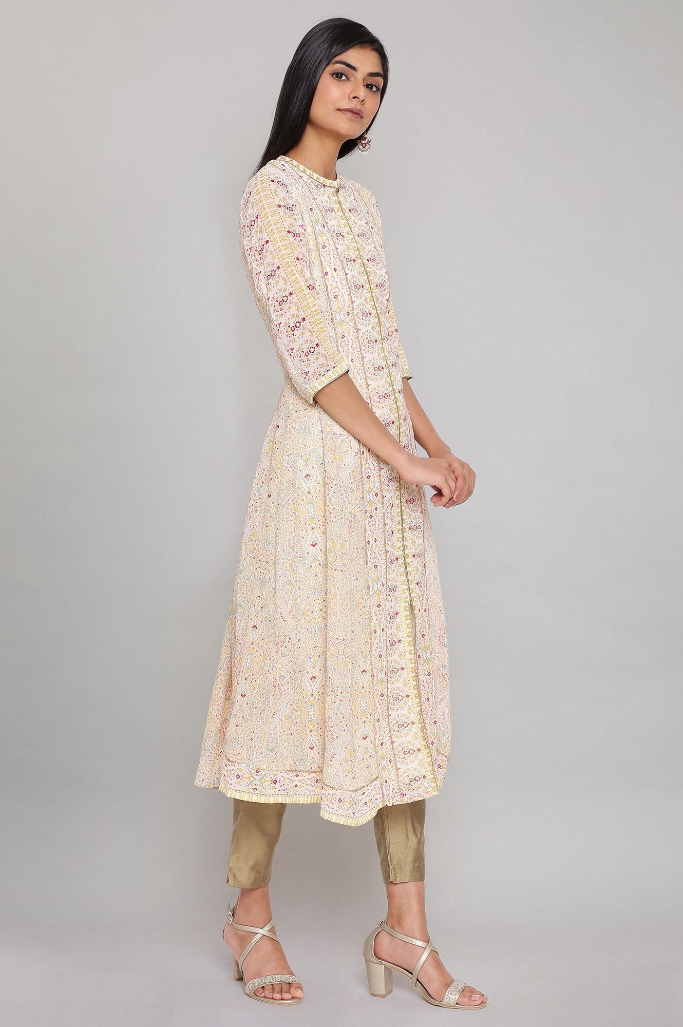 Ecru Printed kurta with Sequin