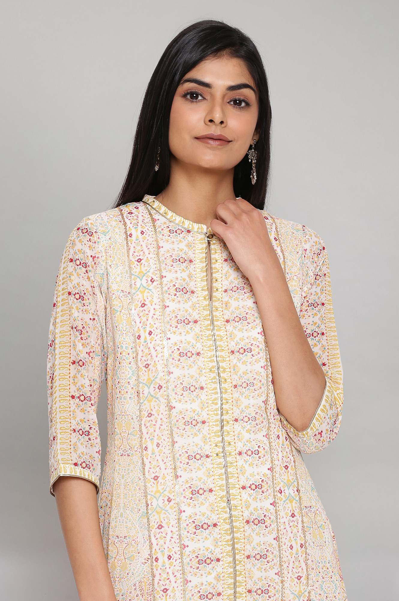 Ecru Printed kurta with Sequin