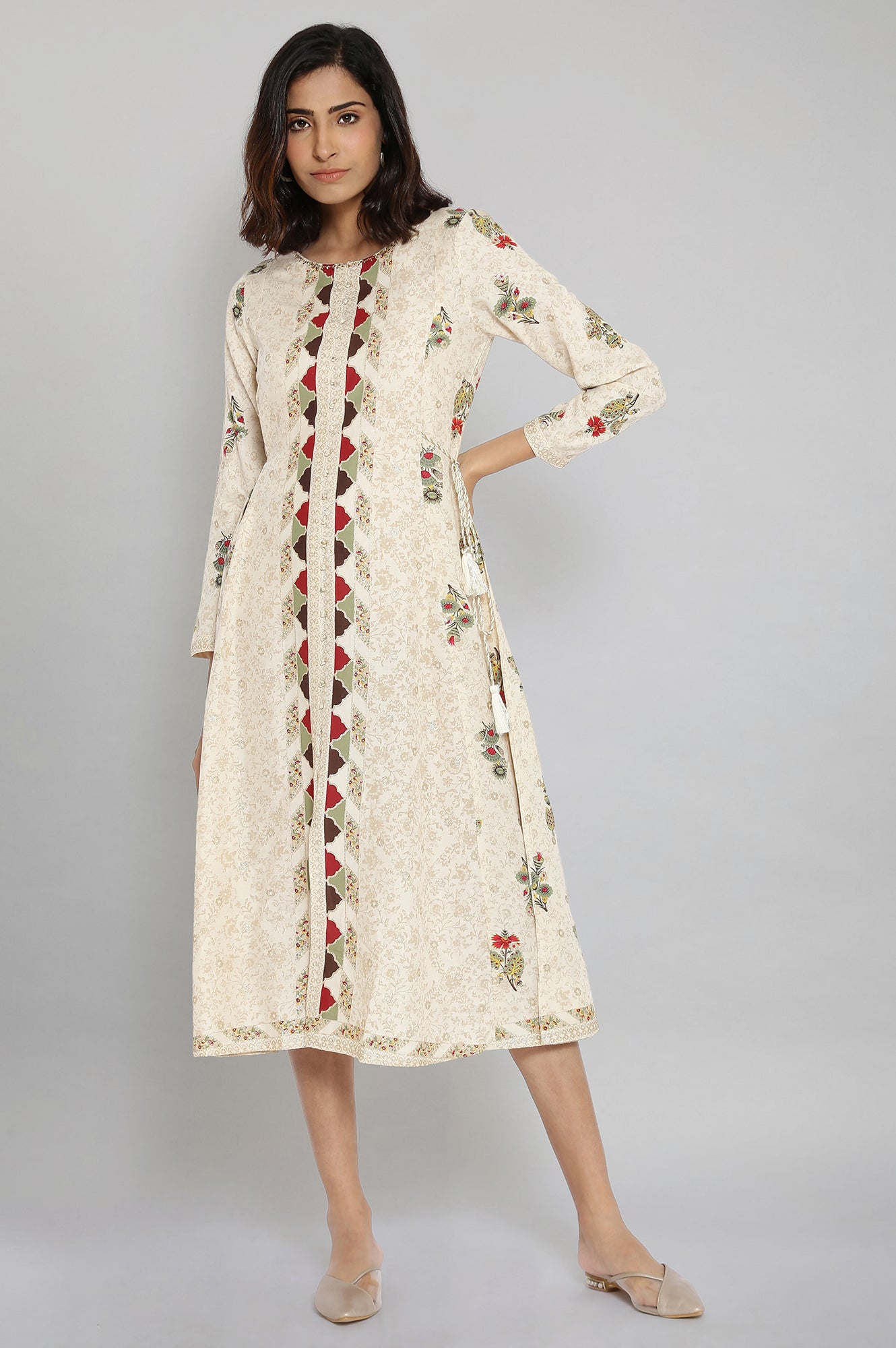 Ecru Printed kurta with Sequin