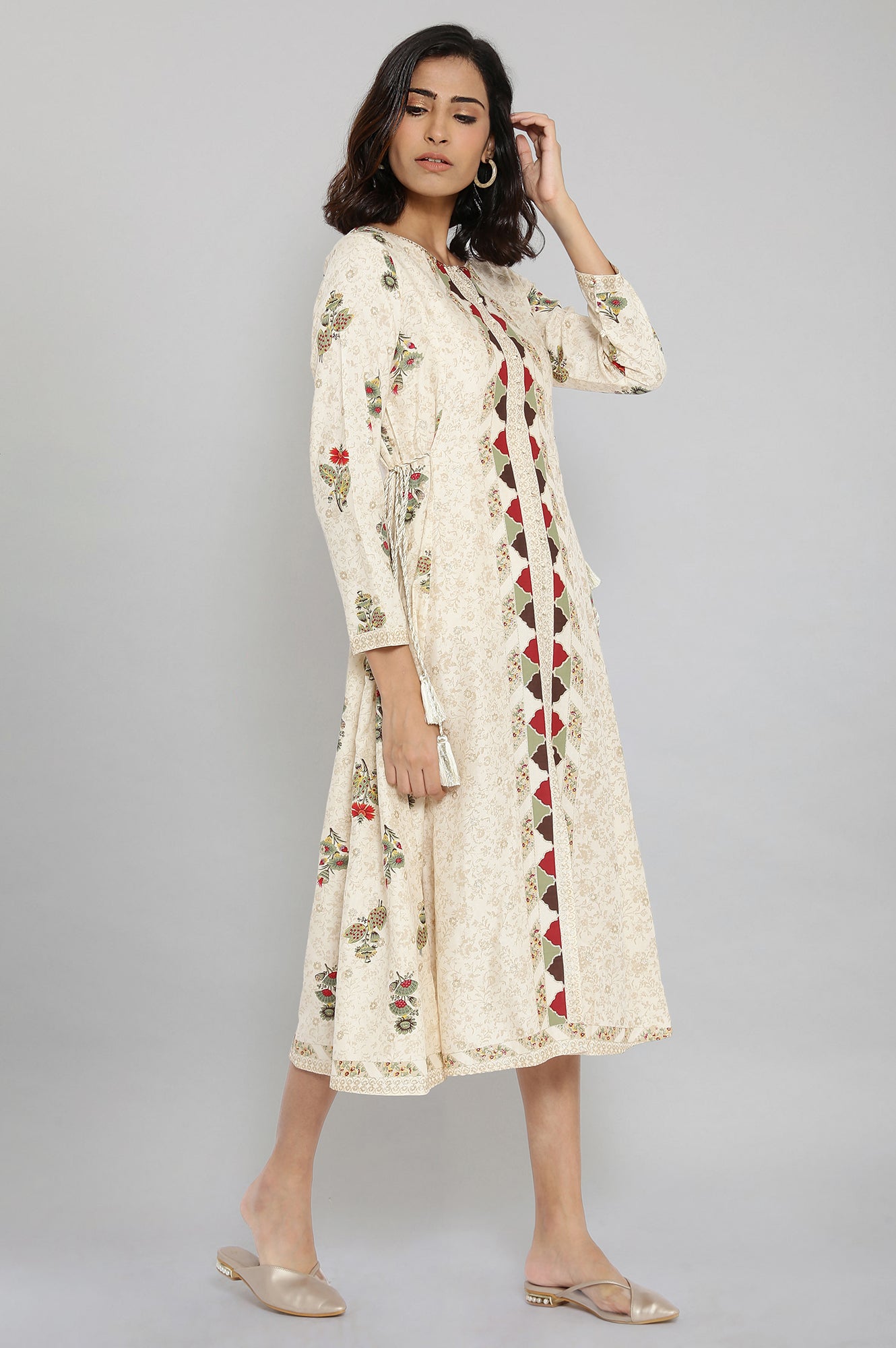 Ecru Printed kurta with Sequin