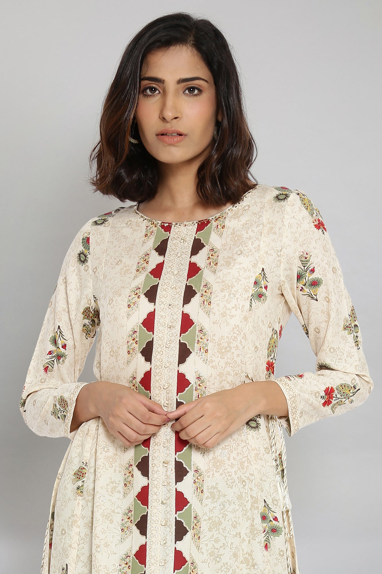 Ecru Printed kurta with Sequin