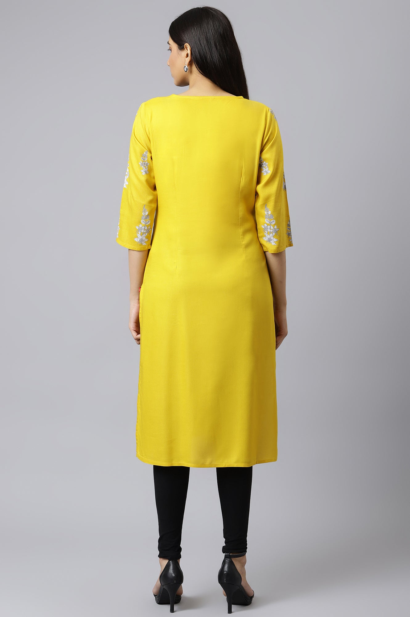 Yellow kurta With Printed Yoke