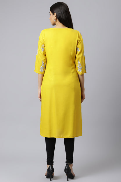 Yellow kurta With Printed Yoke