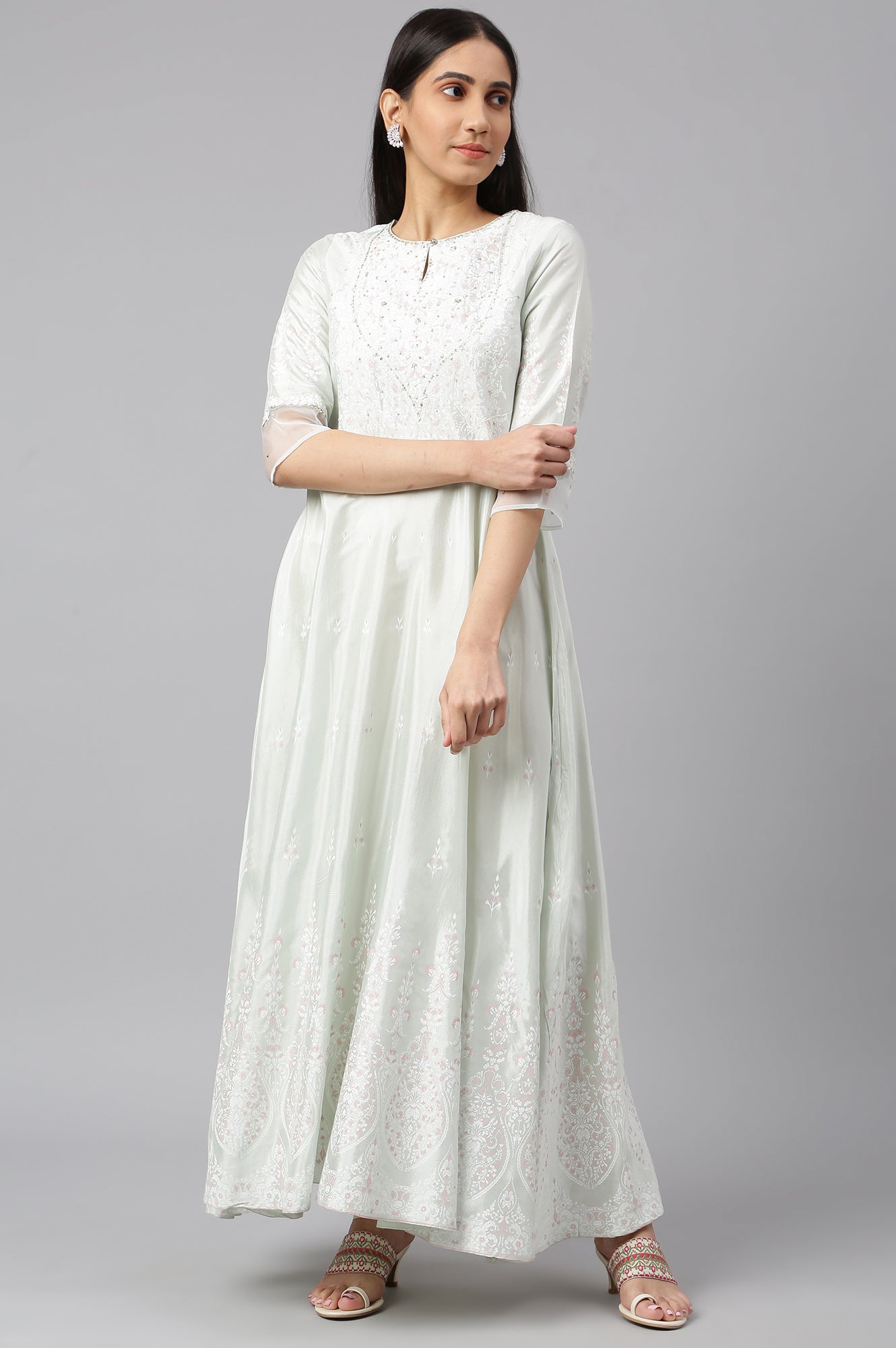 Pista Green Panelled Long Dress