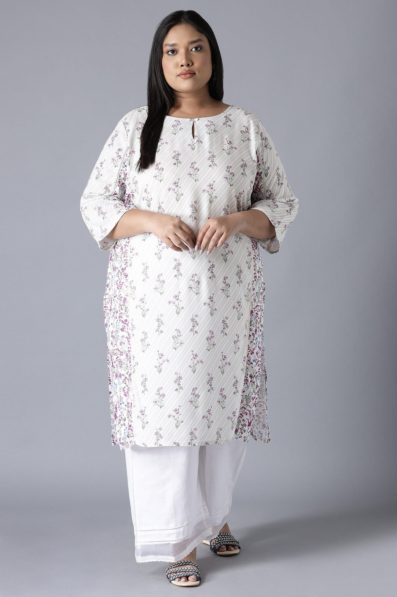 Ecru Print Blocking Panelled kurta