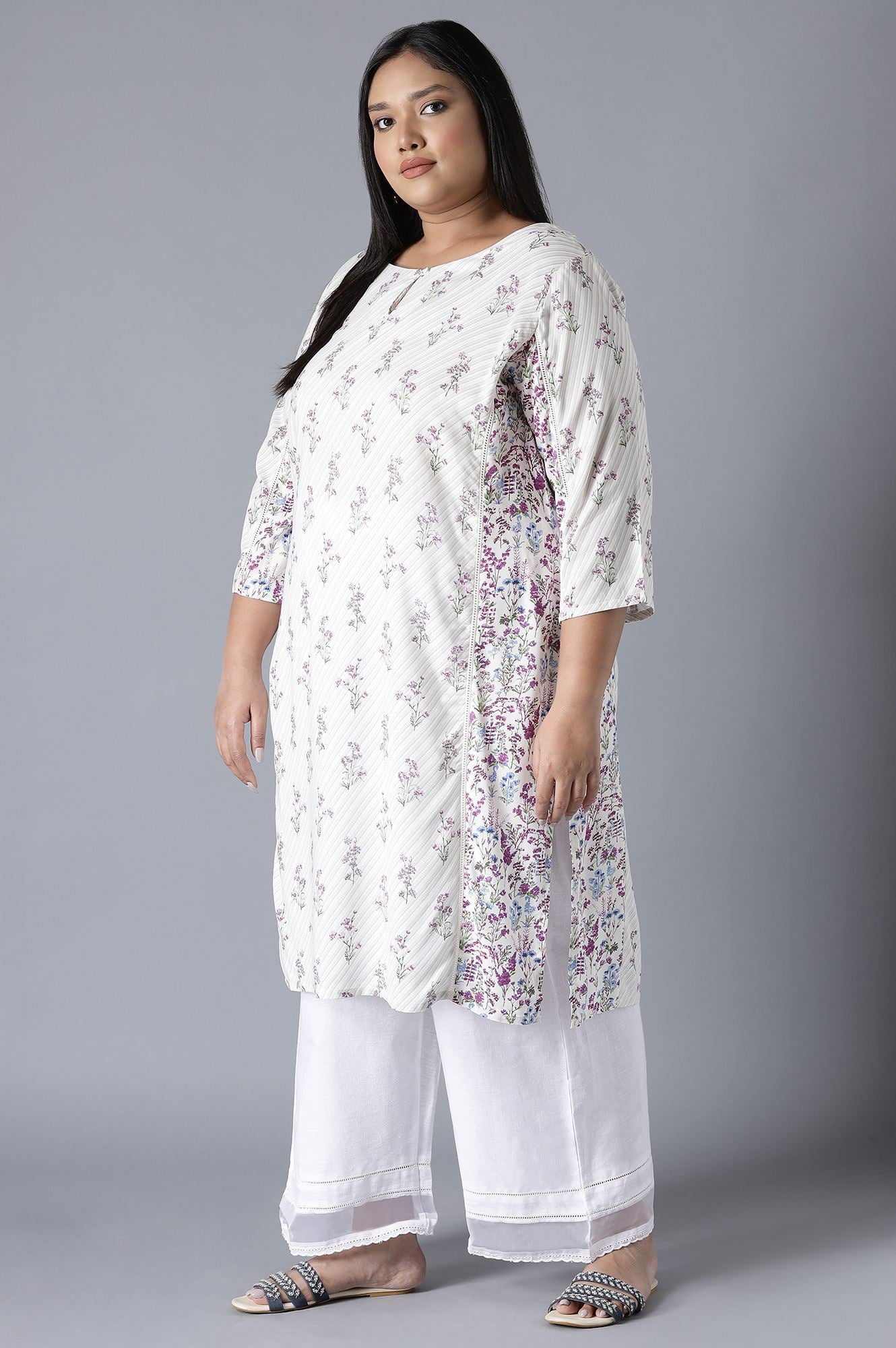 Ecru Print Blocking Panelled kurta