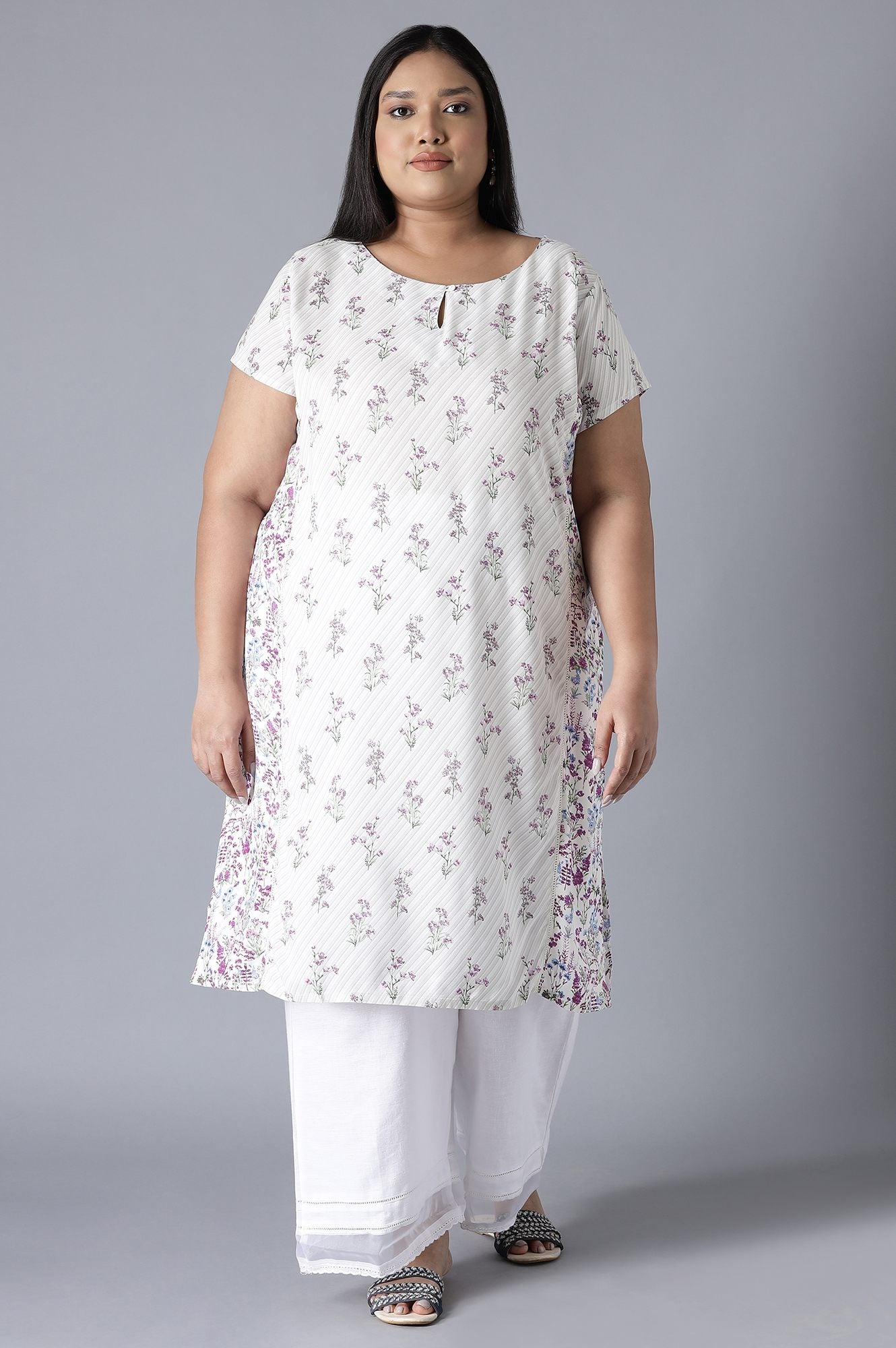 Ecru Print Blocking Panelled kurta