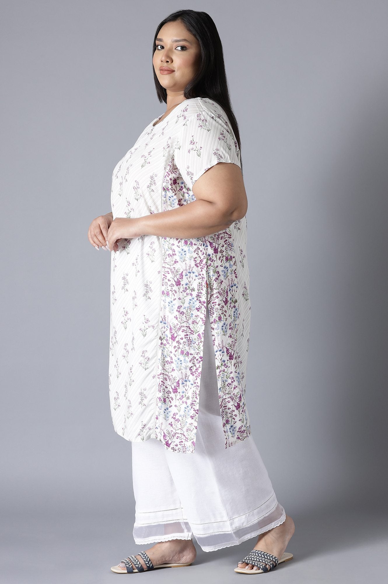 Ecru Print Blocking Panelled kurta