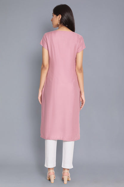 Pink Straight kurta with Embroidery