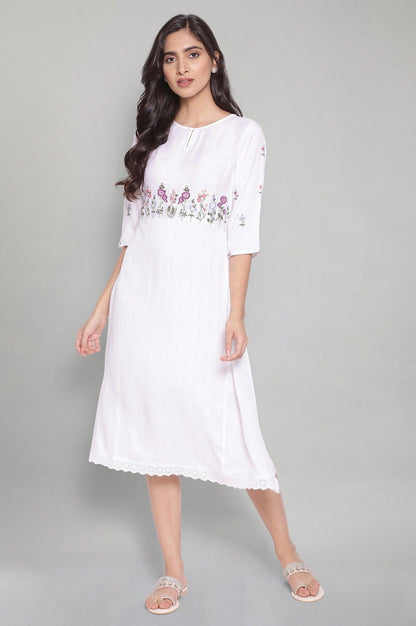 Ecru Flared Dress with Lace Details - wforwoman