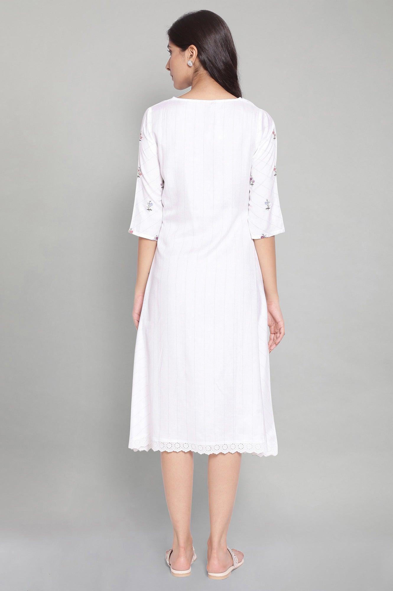 Ecru Flared Dress with Lace Details - wforwoman