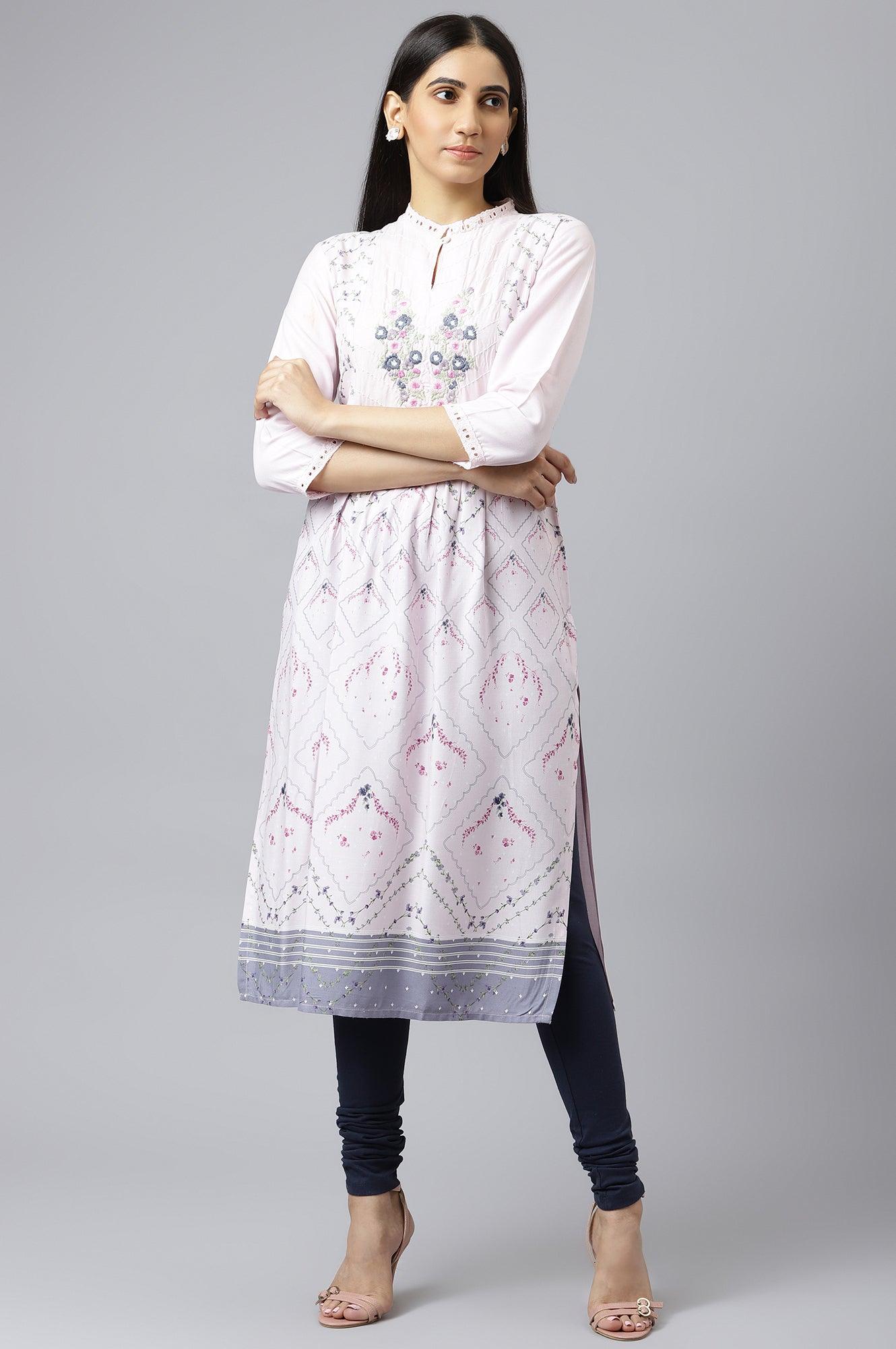 Orchid Pink Floral Print kurta - wforwoman