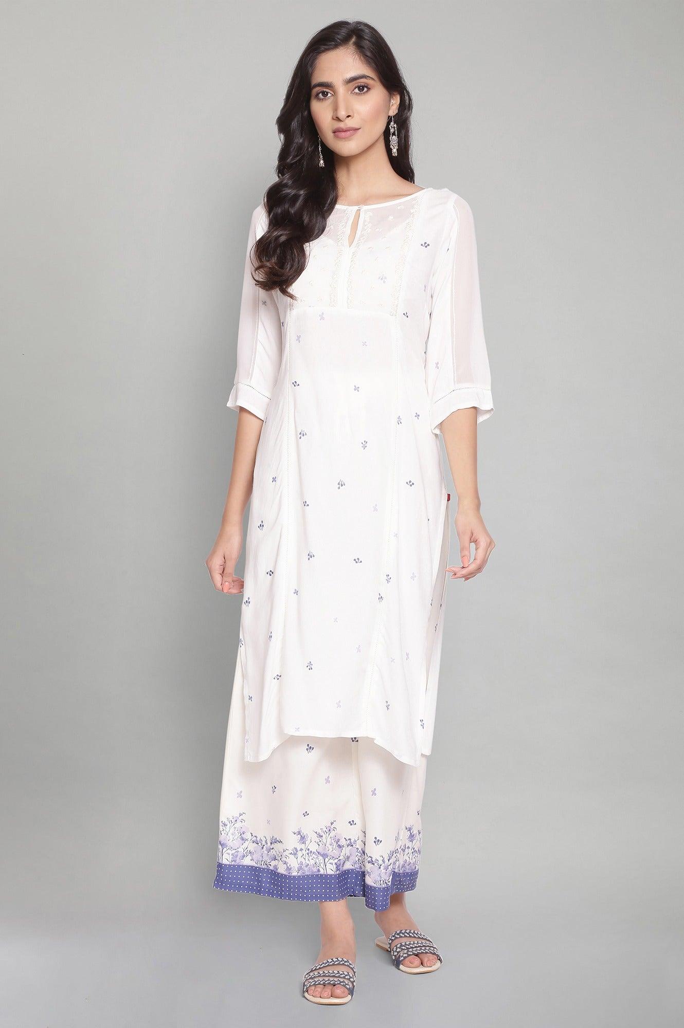 Ecru kurta with Lace Detailing - wforwoman