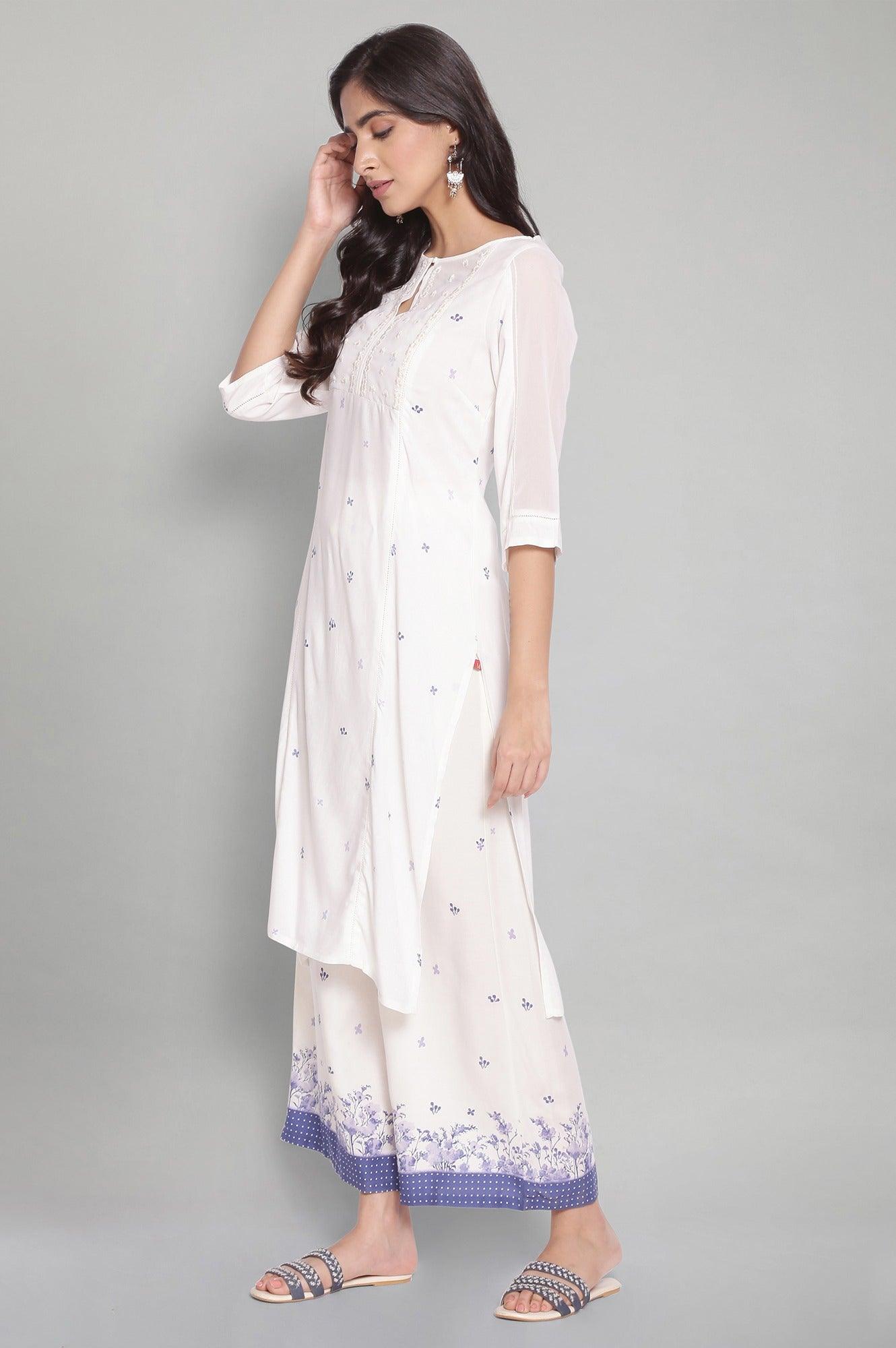 Ecru kurta with Lace Detailing - wforwoman