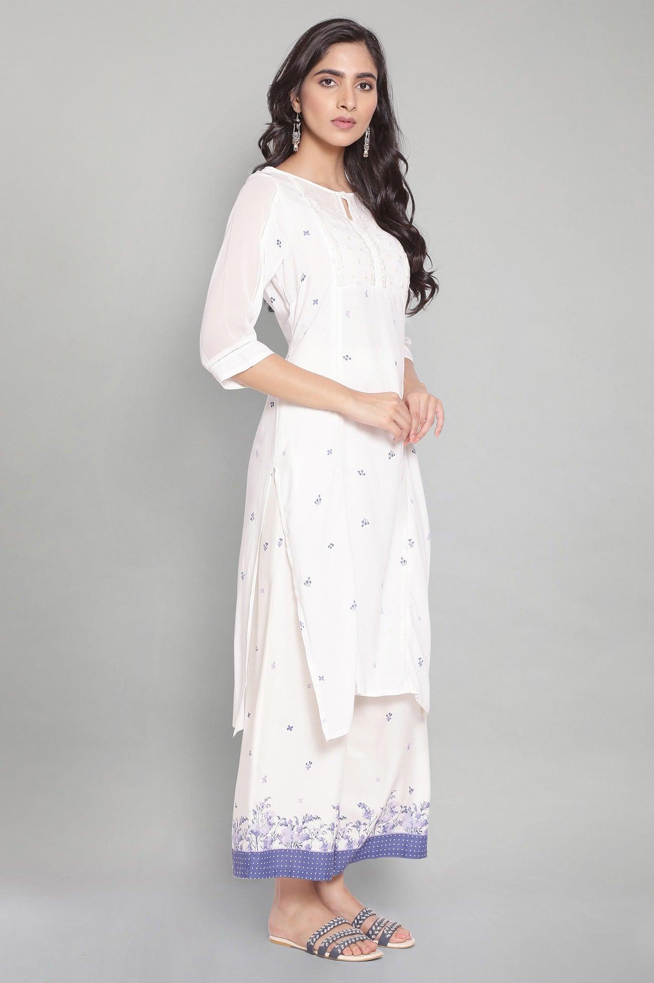 Ecru kurta with Lace Detailing - wforwoman