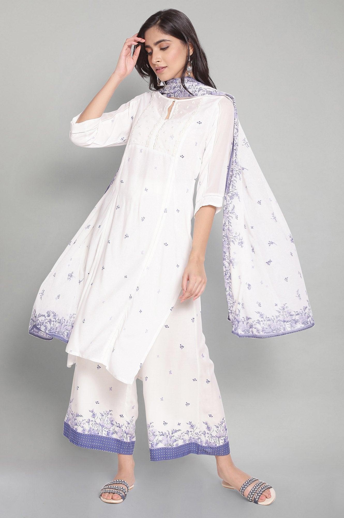 Ecru kurta with Lace Detailing - wforwoman