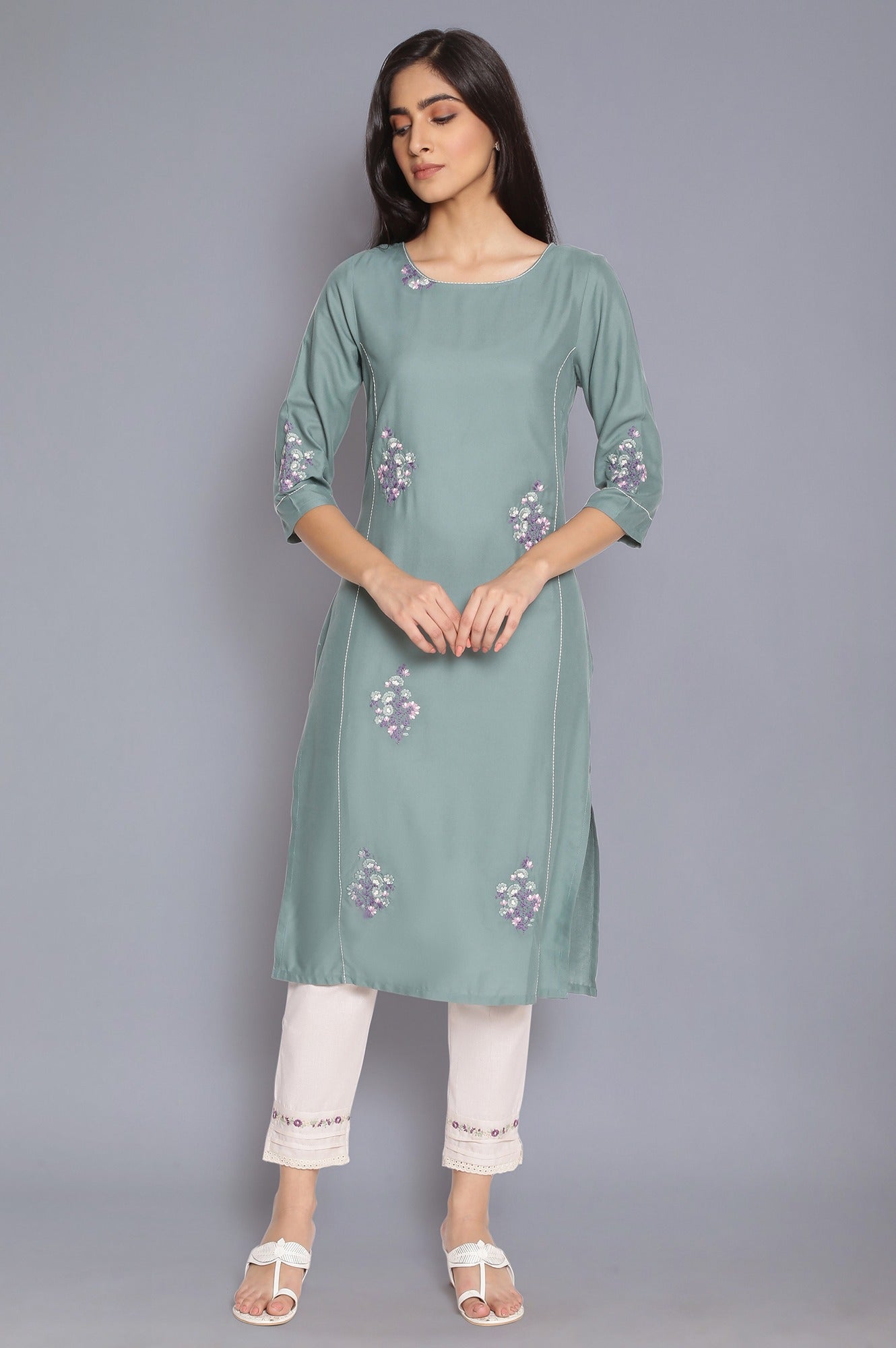 Spruce Green kurta with Embroidery