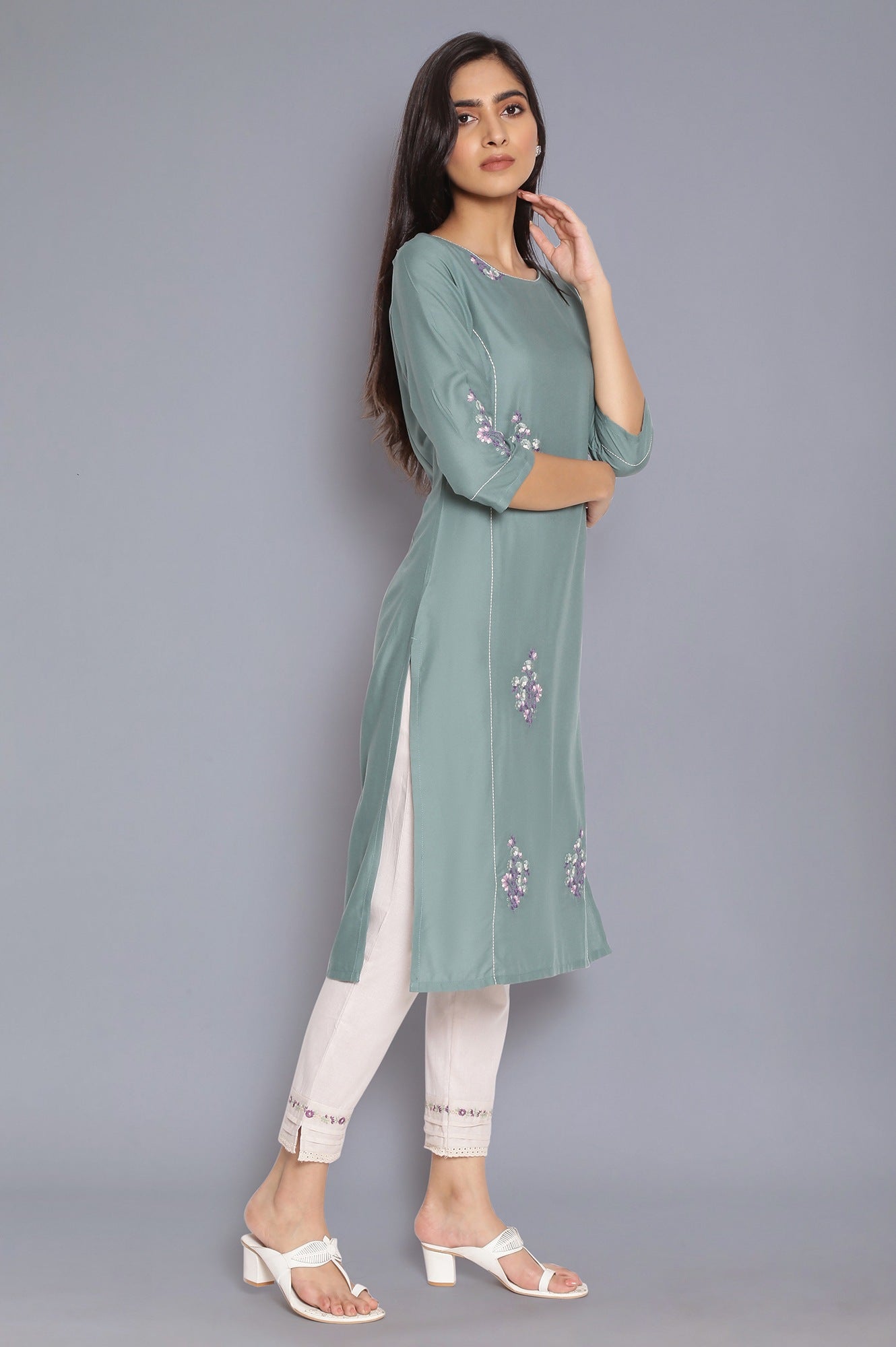 Spruce Green kurta with Embroidery