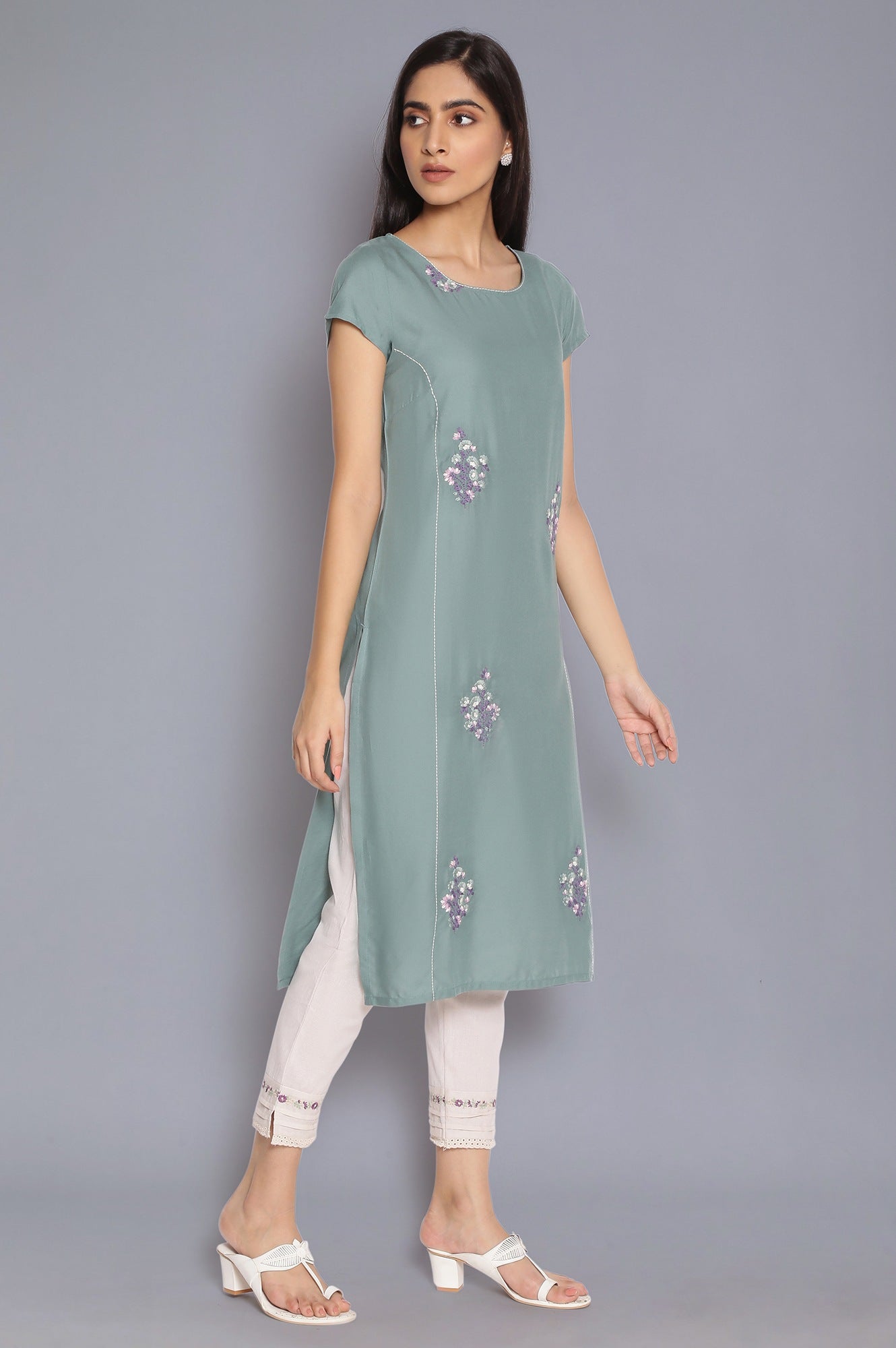 Spruce Green kurta with Embroidery