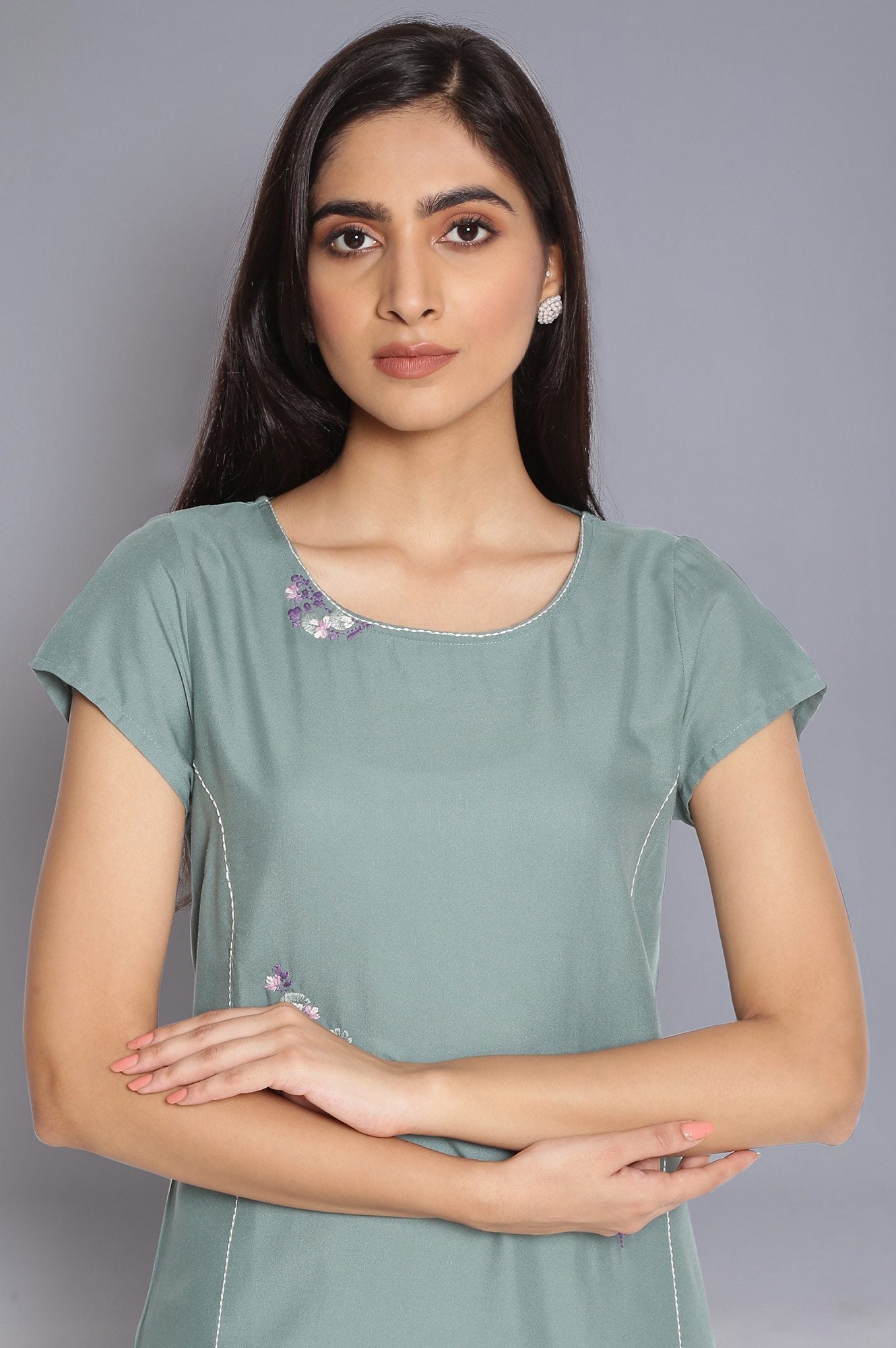 Spruce Green kurta with Embroidery