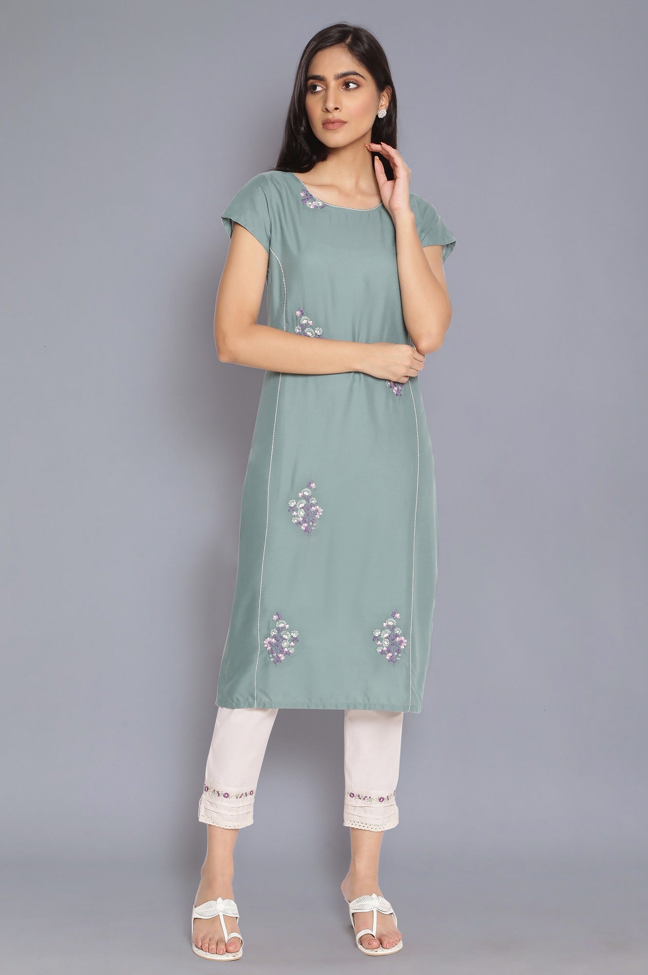 Spruce Green kurta with Embroidery