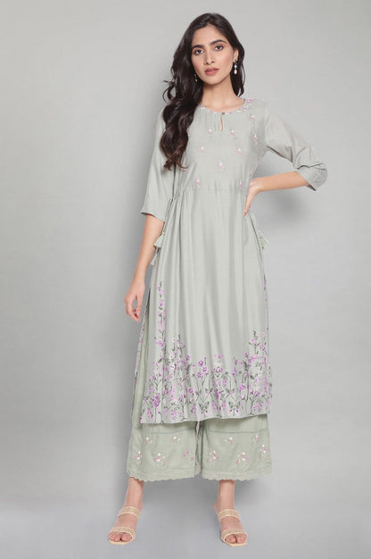 Cameo Green Side Gathered kurta - wforwoman