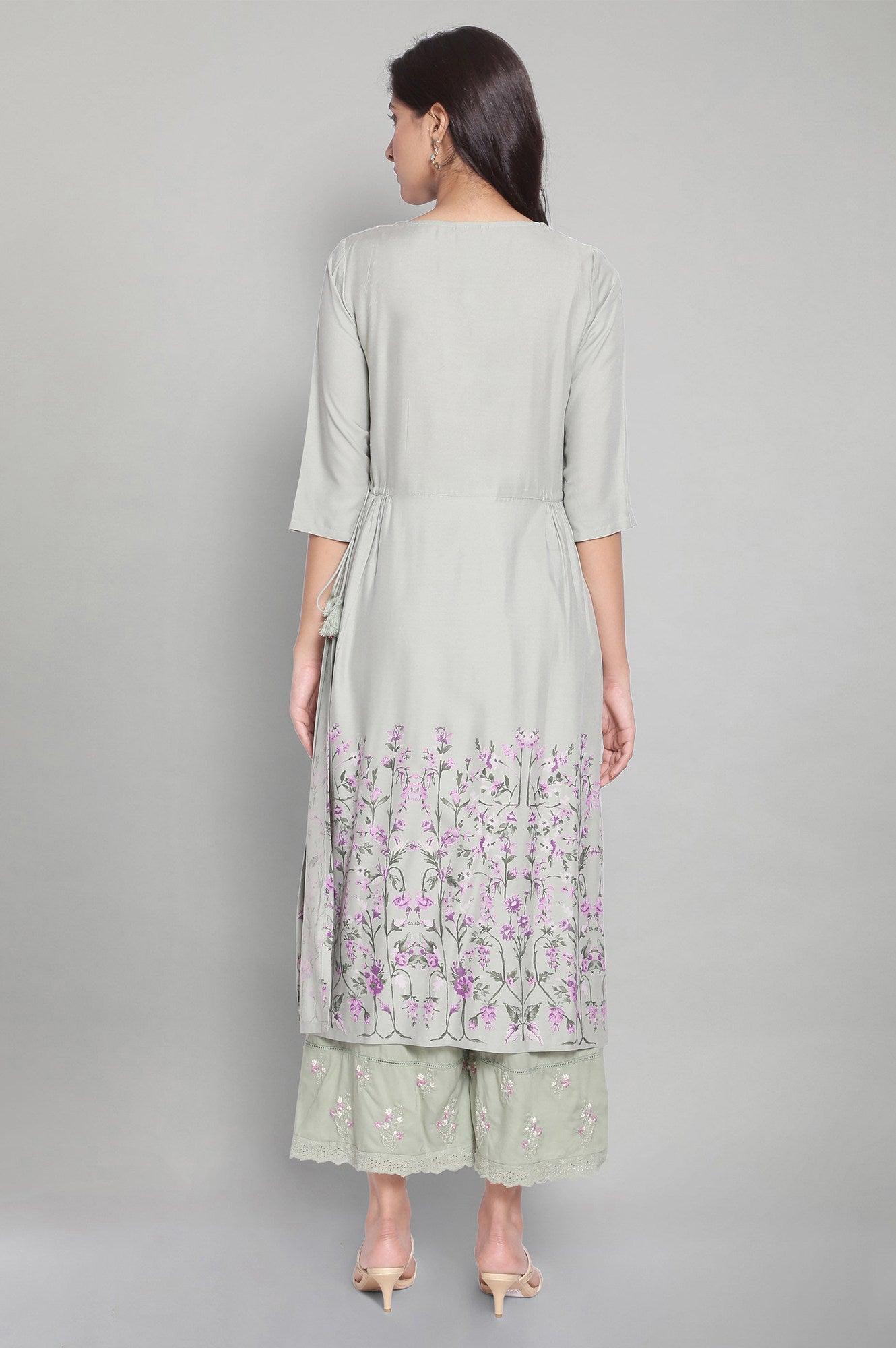 Cameo Green Side Gathered kurta - wforwoman