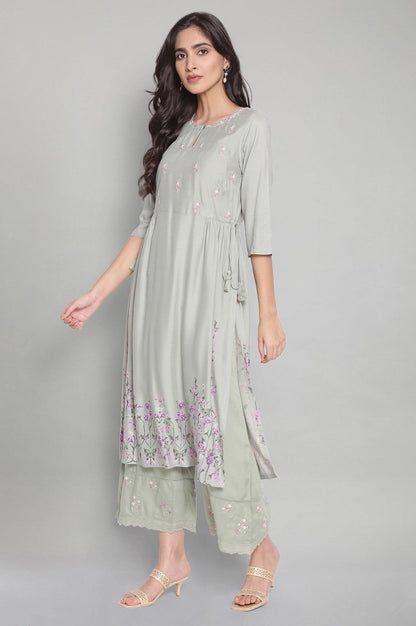 Cameo Green Side Gathered kurta - wforwoman