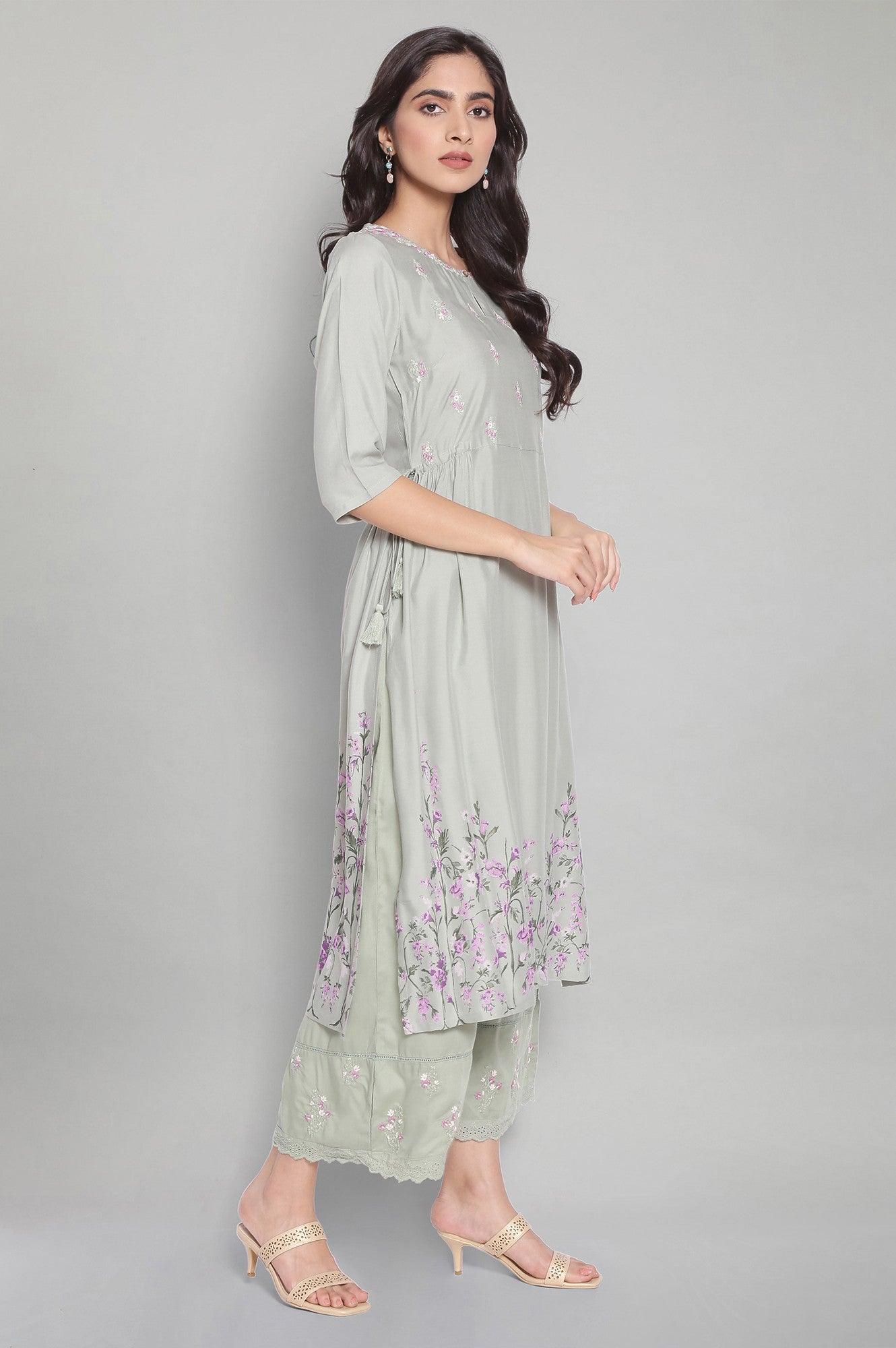 Cameo Green Side Gathered kurta - wforwoman