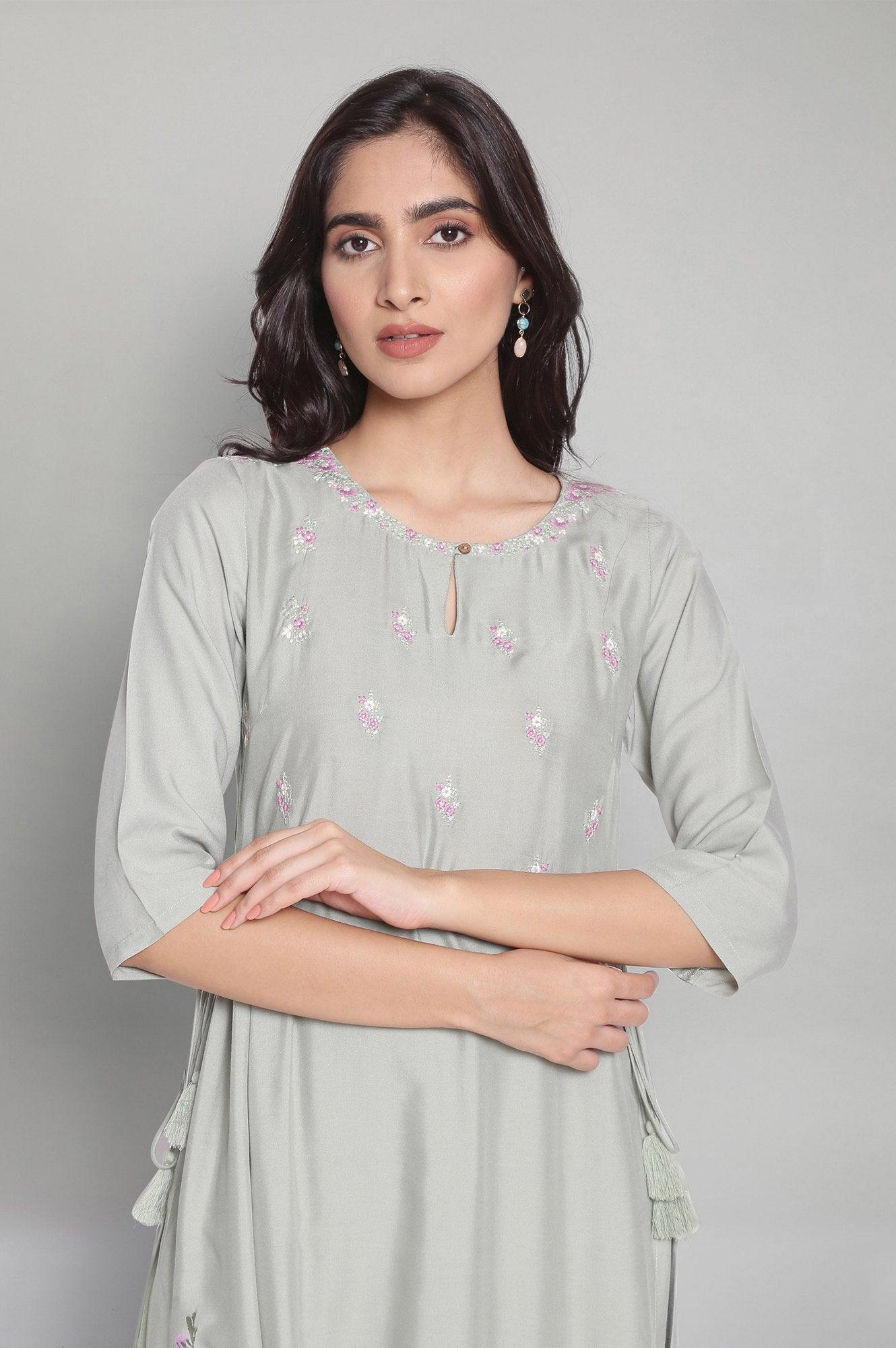 Cameo Green Side Gathered kurta - wforwoman