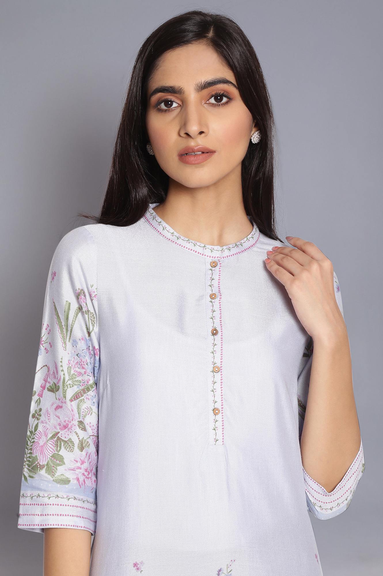 Light Blue Placement Print kurta