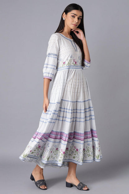 Light Blue Tiered Dress with Embroidery - wforwoman