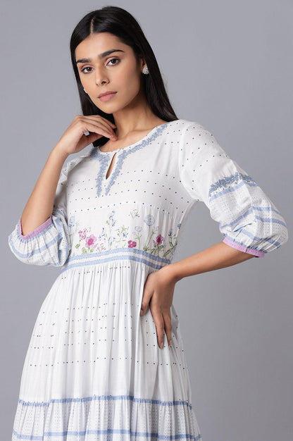 Light Blue Tiered Dress with Embroidery - wforwoman