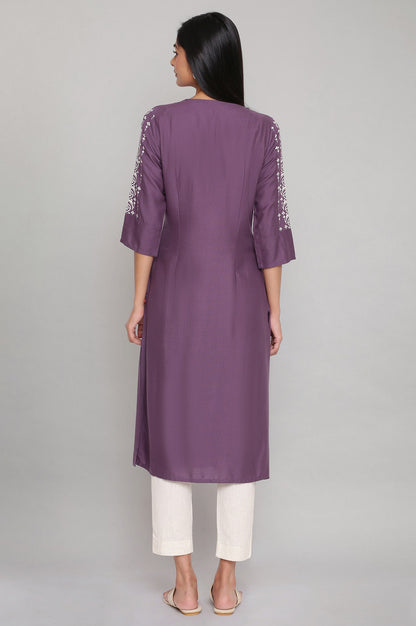 Purple Printed kurta with Embroidery