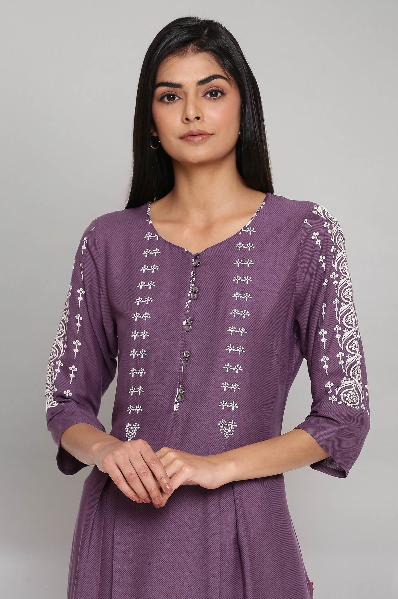 Purple Printed kurta with Embroidery