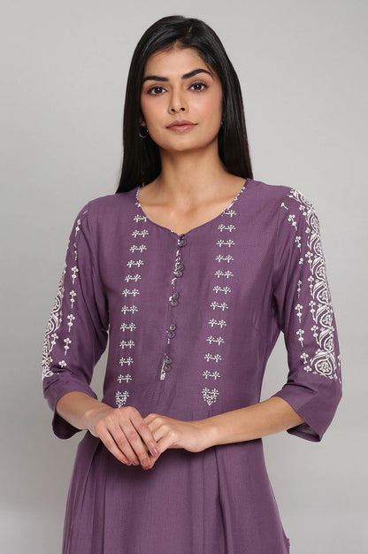 Purple Printed kurta with Embroidery