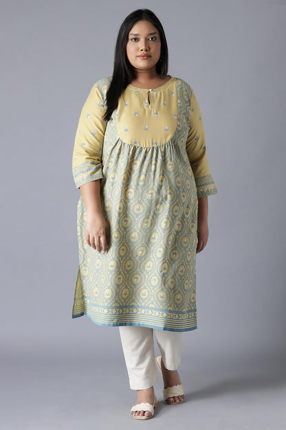 Pale Yellow and Stone Blue kurta