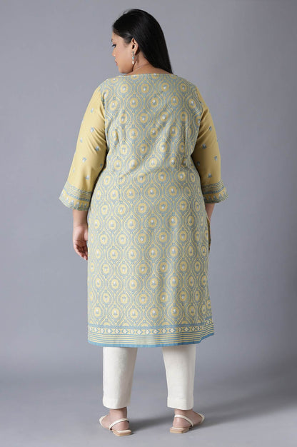 Pale Yellow and Stone Blue kurta