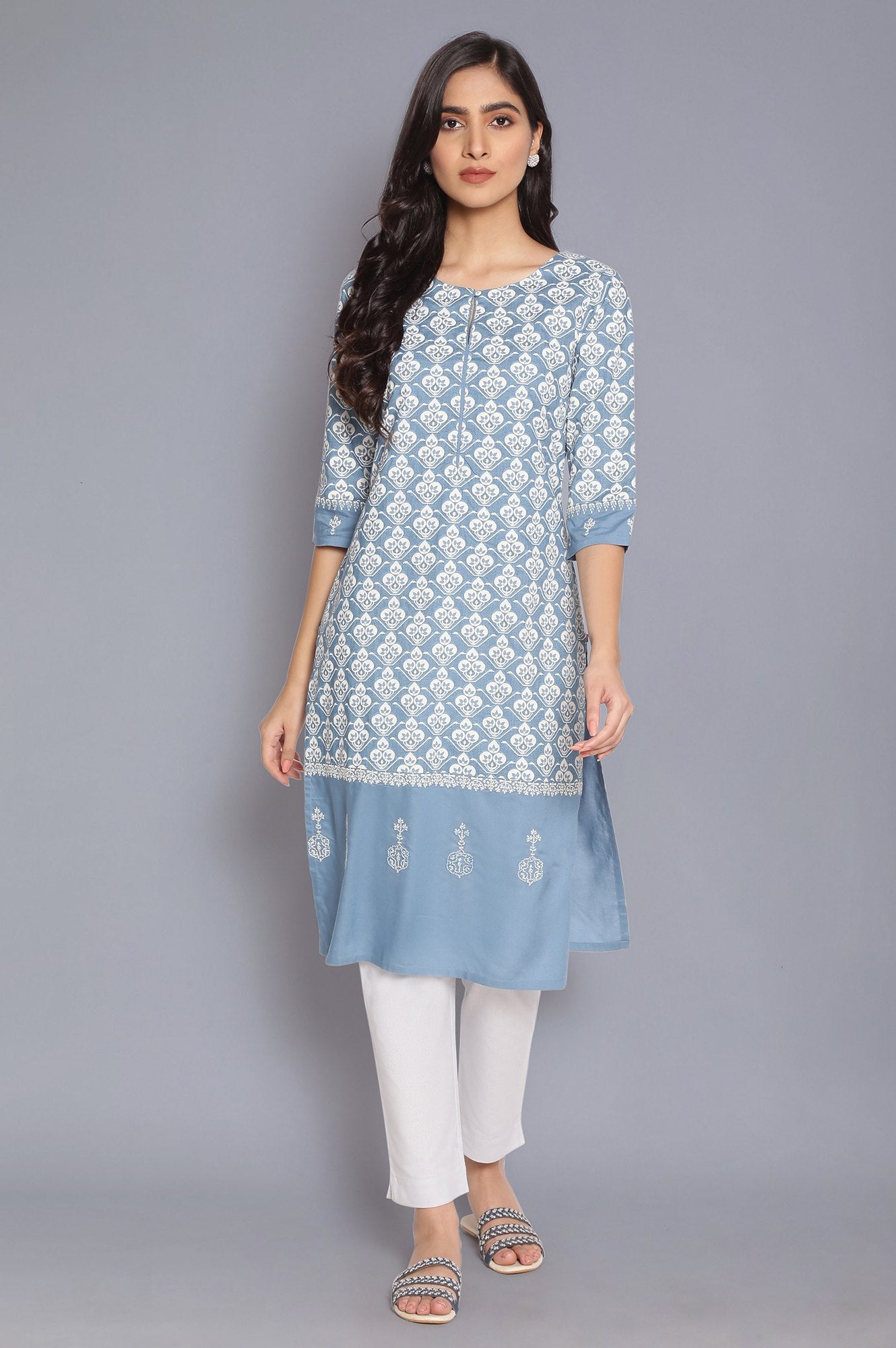 Blue Geometric Print kurta