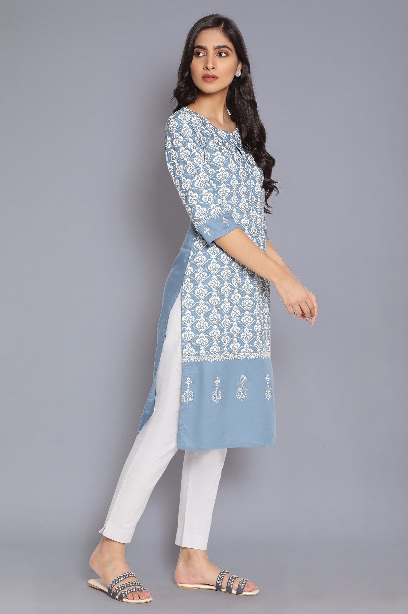 Blue Geometric Print kurta