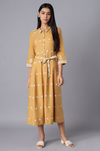 Yellow Flared Panelled Dress