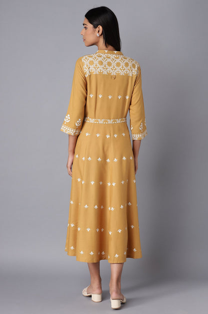 Yellow Flared Panelled Dress