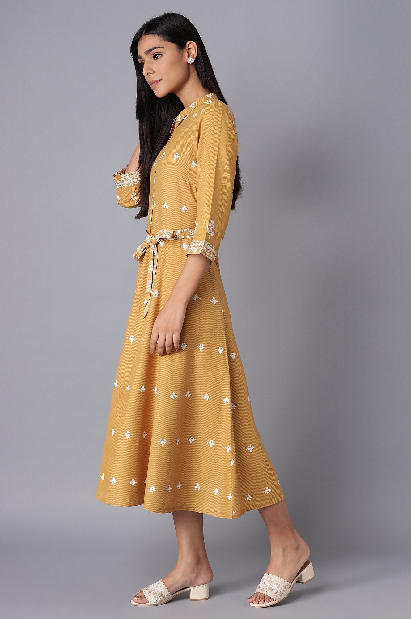 Yellow Flared Panelled Dress