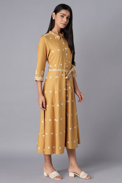 Yellow Flared Panelled Dress