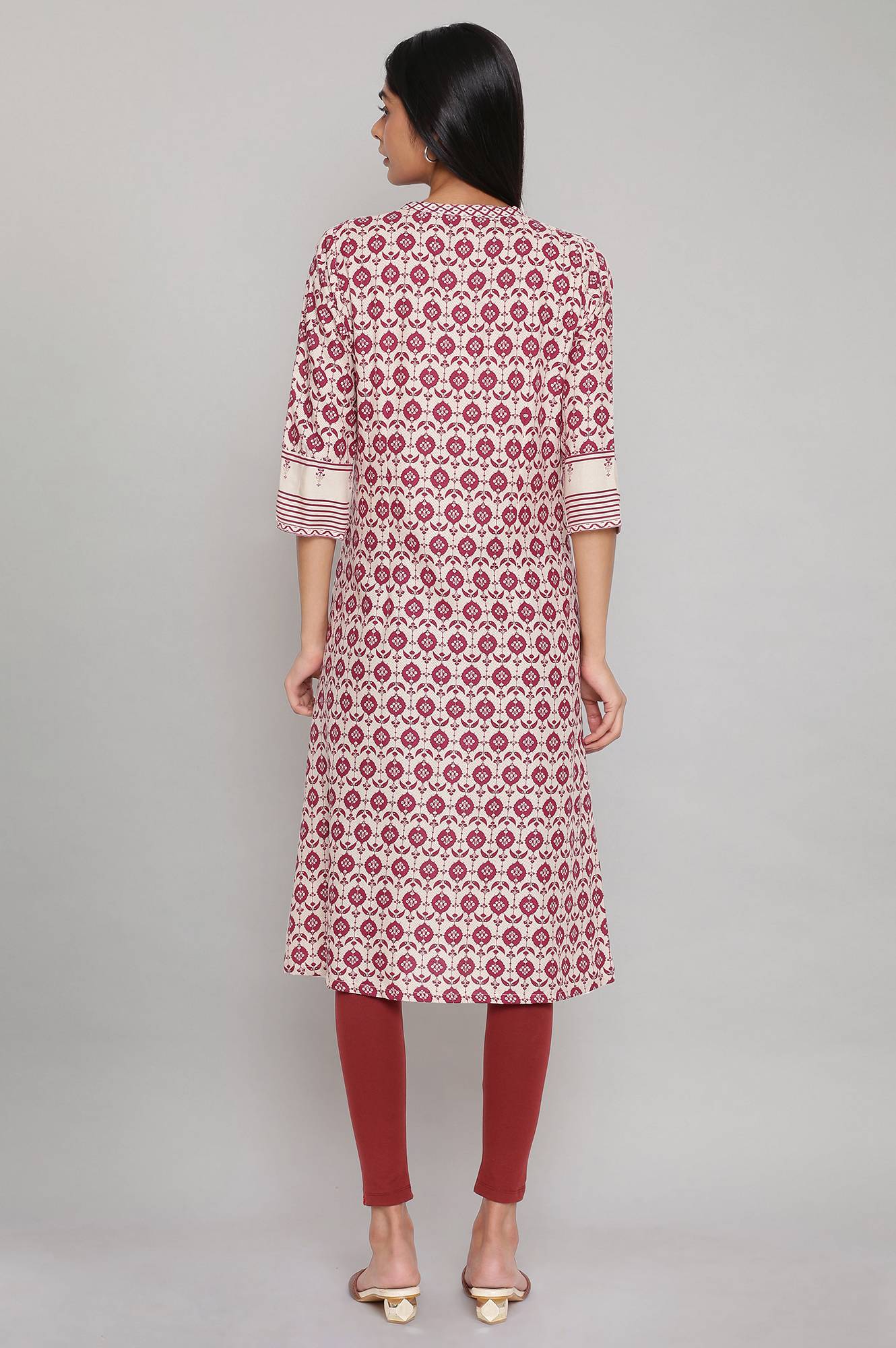 Maroon Printed Full Placket kurta