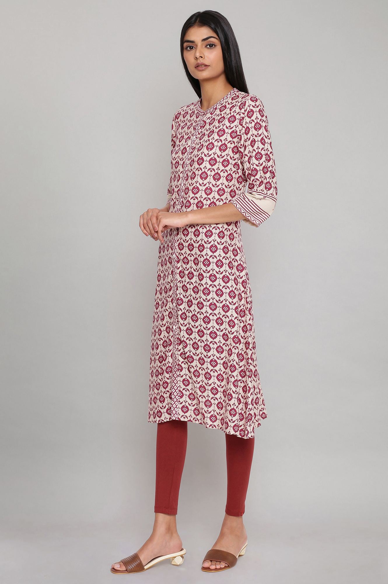 Maroon Printed Full Placket kurta